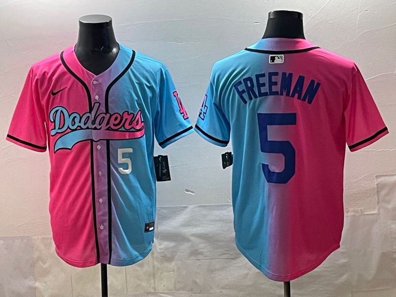 Men Los Angeles Dodgers #5 Freeman Blue pink Game 2025 Nike MLB Jersey style 004